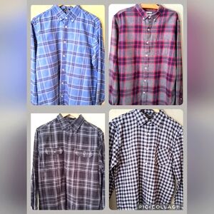 Currated Grouping of Plaids & Flannels - 4 Mens Shirts, Various Makers - Large